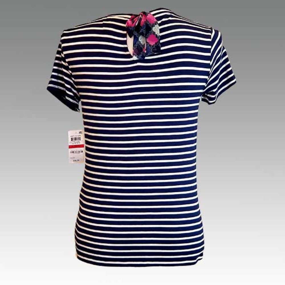 MAISON JULES SHORT SLEEVE STRIPED BOW BACK TEE-NWT